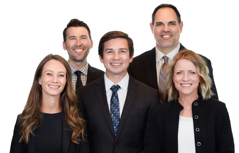 The five dentists of Woodbury Dental Care: Dr. Emily Wernberg, Dr. David Augustson, Dr. Chip Shimota, Dr. Michael Pelke and Dr. Stephanie Wenzel.